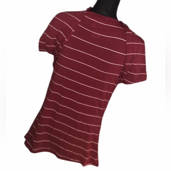 NEW•L-1X•Essential Threads Striped Scarlet & White Long Sleeve Top - Picture 5 of 15